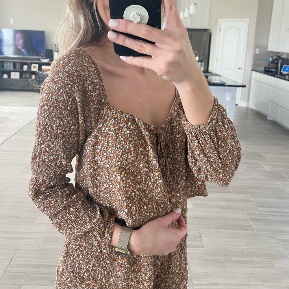 Mustard Brown Floral Romper - Picture 4 of 8